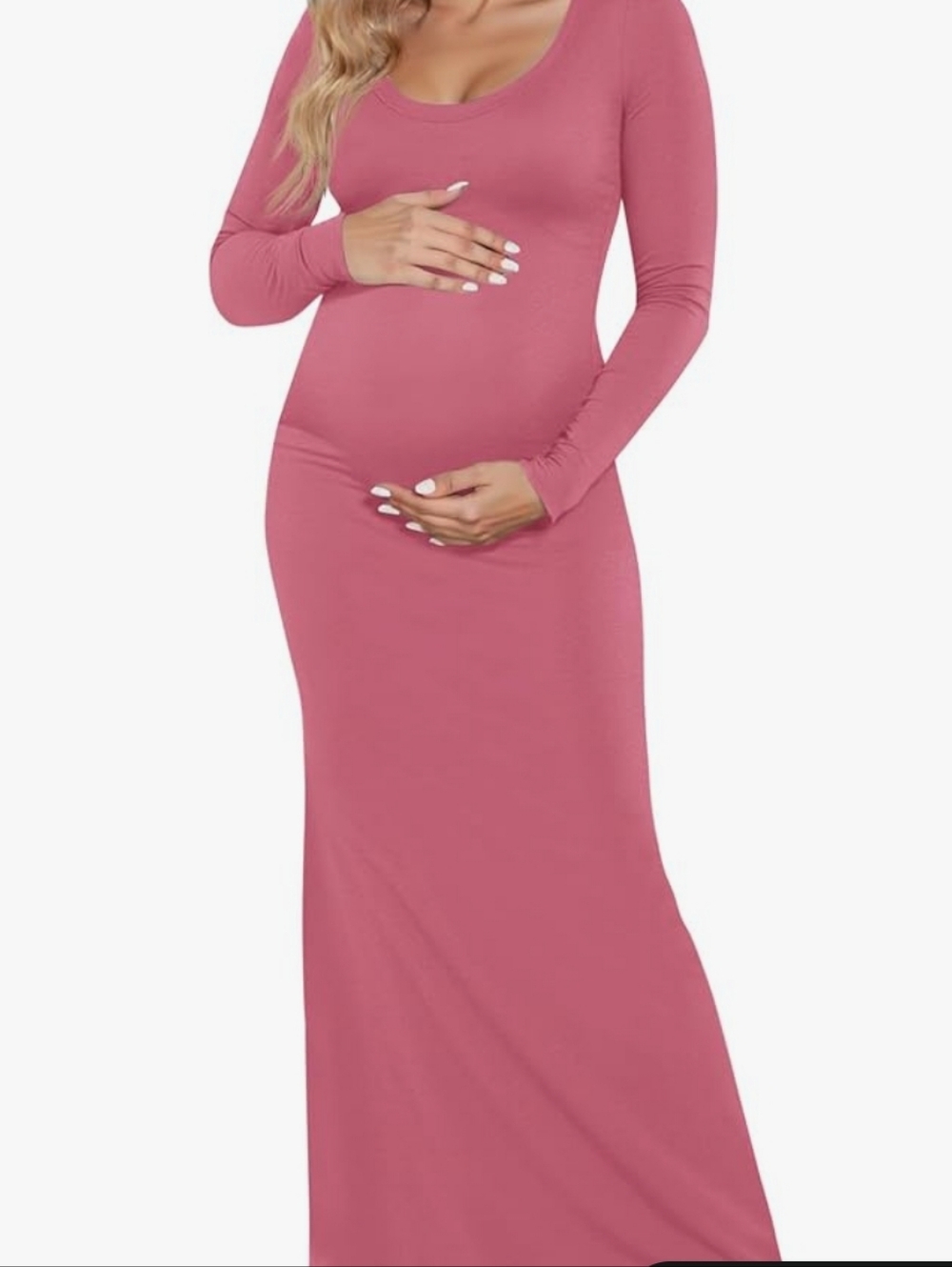 Long Sleeve Scoop Neck Maxi Dress in Dusty Rose